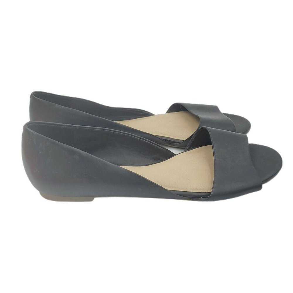 Lucky Brand Darnel Black Leather Open Toe Flats Size 9